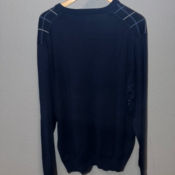 BROOKS BROTHERS Silk Blend Navy Window Pane Business Preppy V-Neck Sweater - XL - Picture 4 of 7